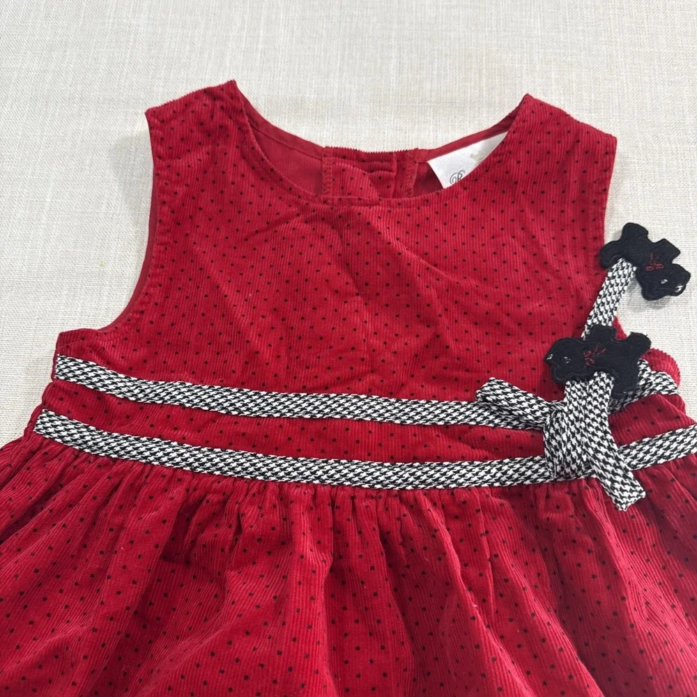 Rare Editions Dress Girls 4T Red Corduroy Polka‎ Dot Apple Scottie Dog Patchwork